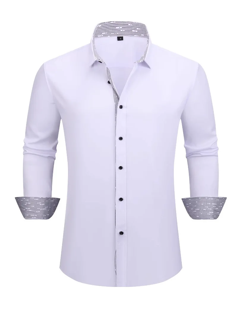 

Мужская повседневная одежда Long Sve irt Color Blo Slim Fit с воротником-стойкой, дышащая удобная одежда из смеси полиэстера для поездок на работу