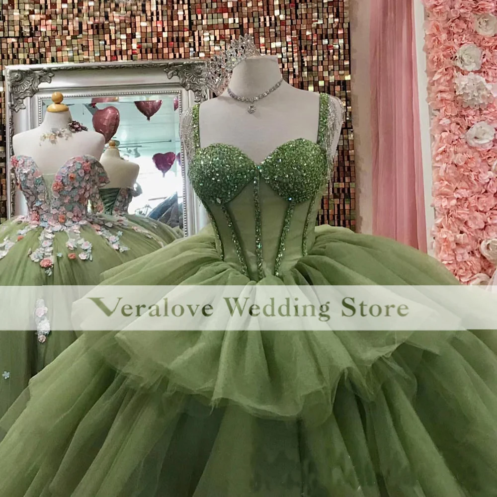 Veralove Princess Green Quinceanera Dresses With Beads Applique Sweet 16 XV vestidos de 15 años Ball Gown Prom Dress Customized