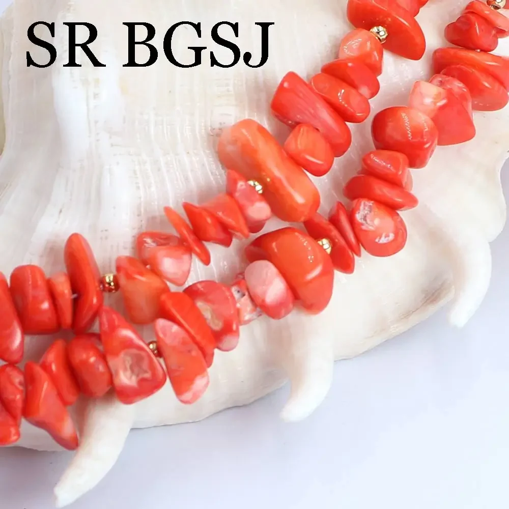 6-8 مللي متر البرتقال المرجان الأحجار الكريمة الطبيعية النساء Chockers قلادة سوار أقراط طقم مجوهرات 17.5 "7-8" #3