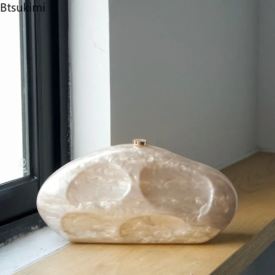 Bolsos de noche elegantes y de lujo, de color beige, con un diseño moderno e irregular, tipo cartera de mano con forma de concha, ideales para bodas y fiestas, bolso de hombro, bolsos de mano de acrílico para mujer.