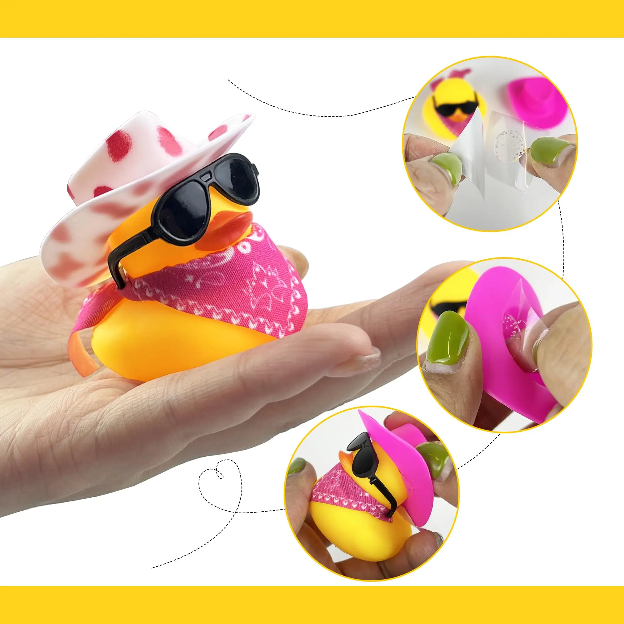 24 Sets Disco Cowboy Rubber Ducks with Scarf Hat and Sunglasses Mini Bath Duck Toys for Birthday Swimming Party Gift Favor Decor