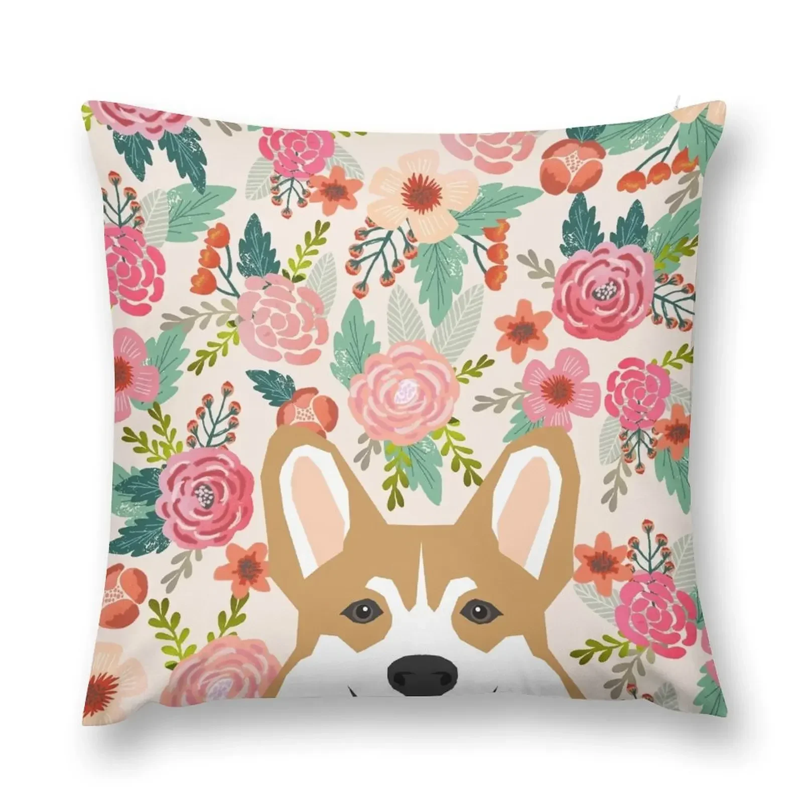 Welsh Corgi florals spring flowers summer garden nature bloom corgi pet portrait gift for corgi owner must haves Throw Pillow