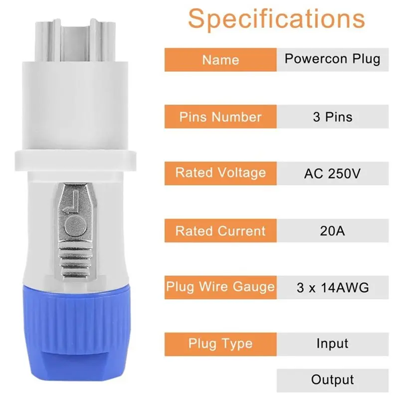 M09K For Powercon 3-Pin Male To Female Connector Panel Mount AC 250V 20A Plug Jack Adapter For Neutrik Power Cables
