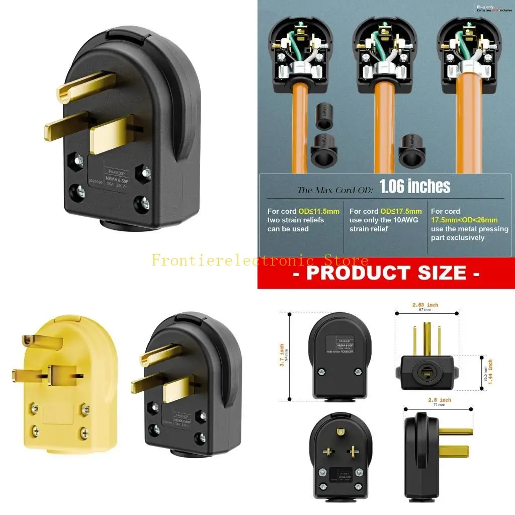 G8DB NEMA 6 50P Power Plugs 50A 250V Heavy Duty Wide Wire Ranges and Secure Connection