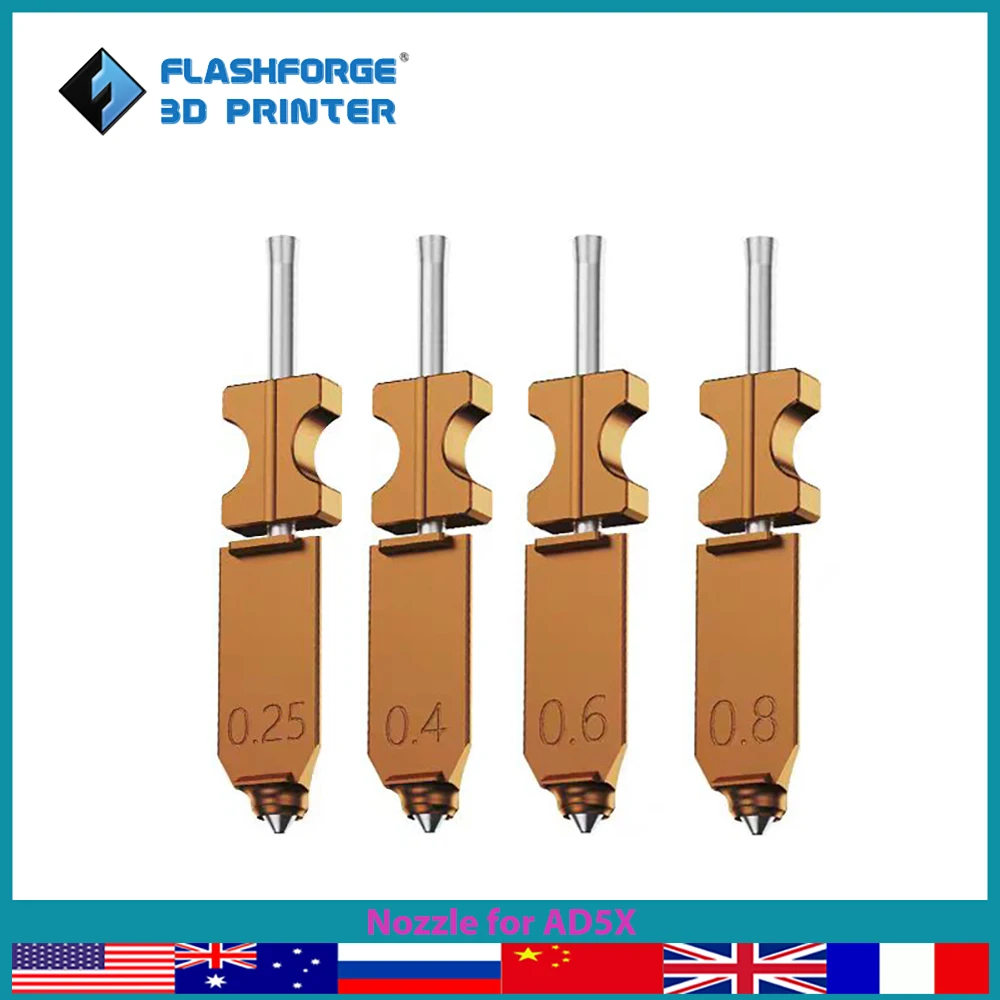 FLASHFORGE Nozzle Assembly for AD5X 3D Printer Replacement Part Sizes 0.25mm/0.4mm/0.6mm/0.8mm Hotend Assembly