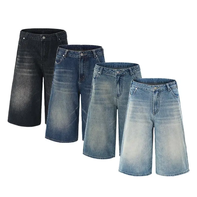 

MAQVOB Top Quality EU US Size Spring Summer Loose Baggy Jeans Men'S Cropped Straight Wide Leg Jean Shorts
