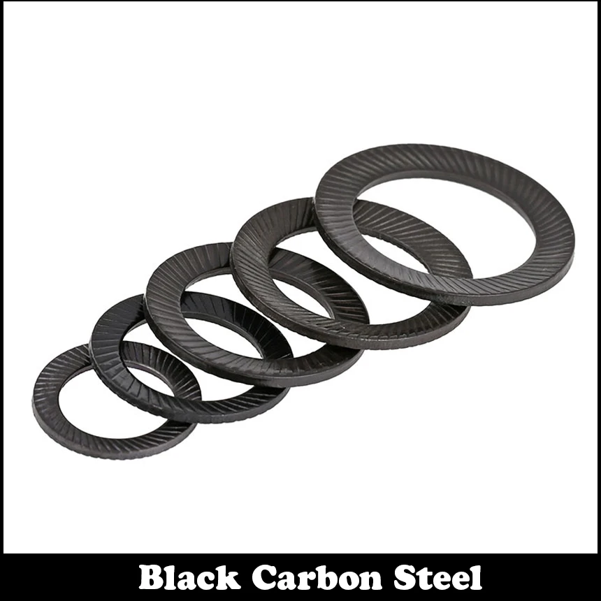 M20 M22 M24 M30 Black Carbon Steel Knurling Curved Saddle Gasket Dual Side Teeth Anti Skid Slip Conical Spring Lock Washer