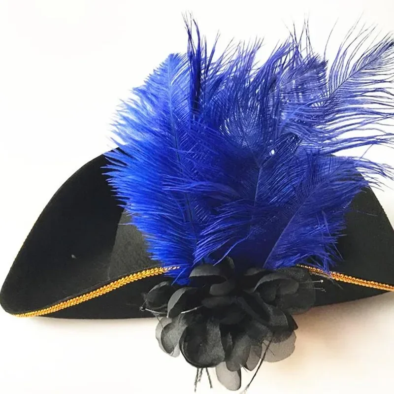 

Feather Pirate Hat Adults Men Royal Court Top Hats Caps Props Masquerade Party Hair Accessory Halloween Costume Cosplay