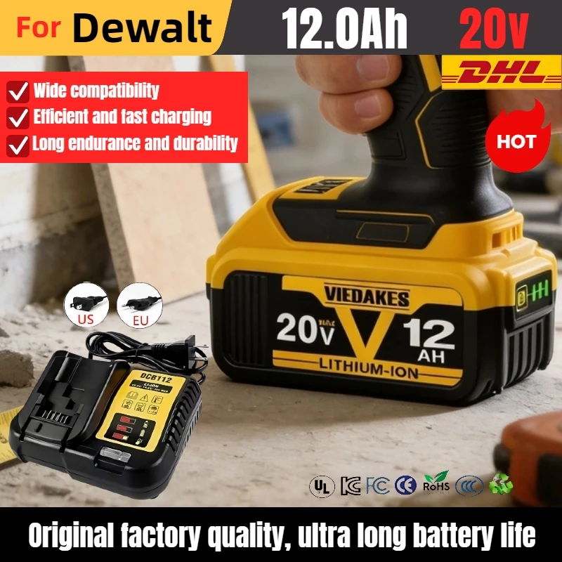 

for DeWalt 18V Battery and Charger Set, 12.0Ah DCB205 for 20V MAX Tools. Fast Charging Included.