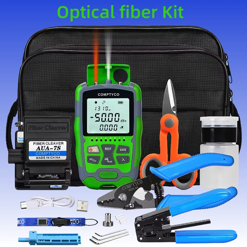 FTTH Fiber Optic Tool Kit Fiber Cleaver -50~+26dBm AUA-MC50 4 in 1 Mini Optical Power Meter with 15mw Visual Fault Locator