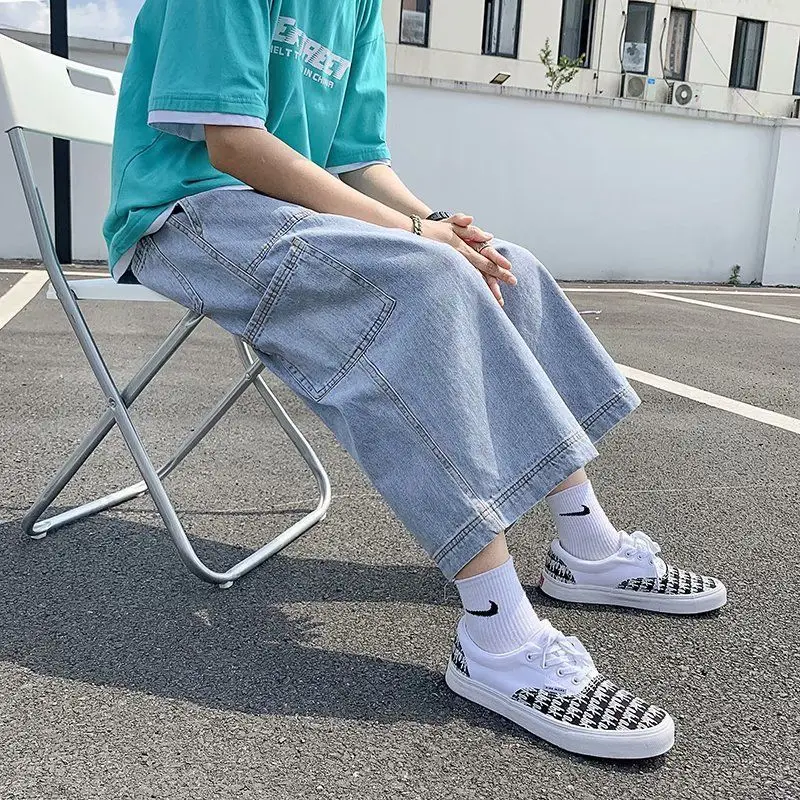 Denim Shorts For Men's Summer Loose Fit Plus Size Shorts 5xl Straight Drawstring Elastic Waist Wide Leg Travel Vacation Capris