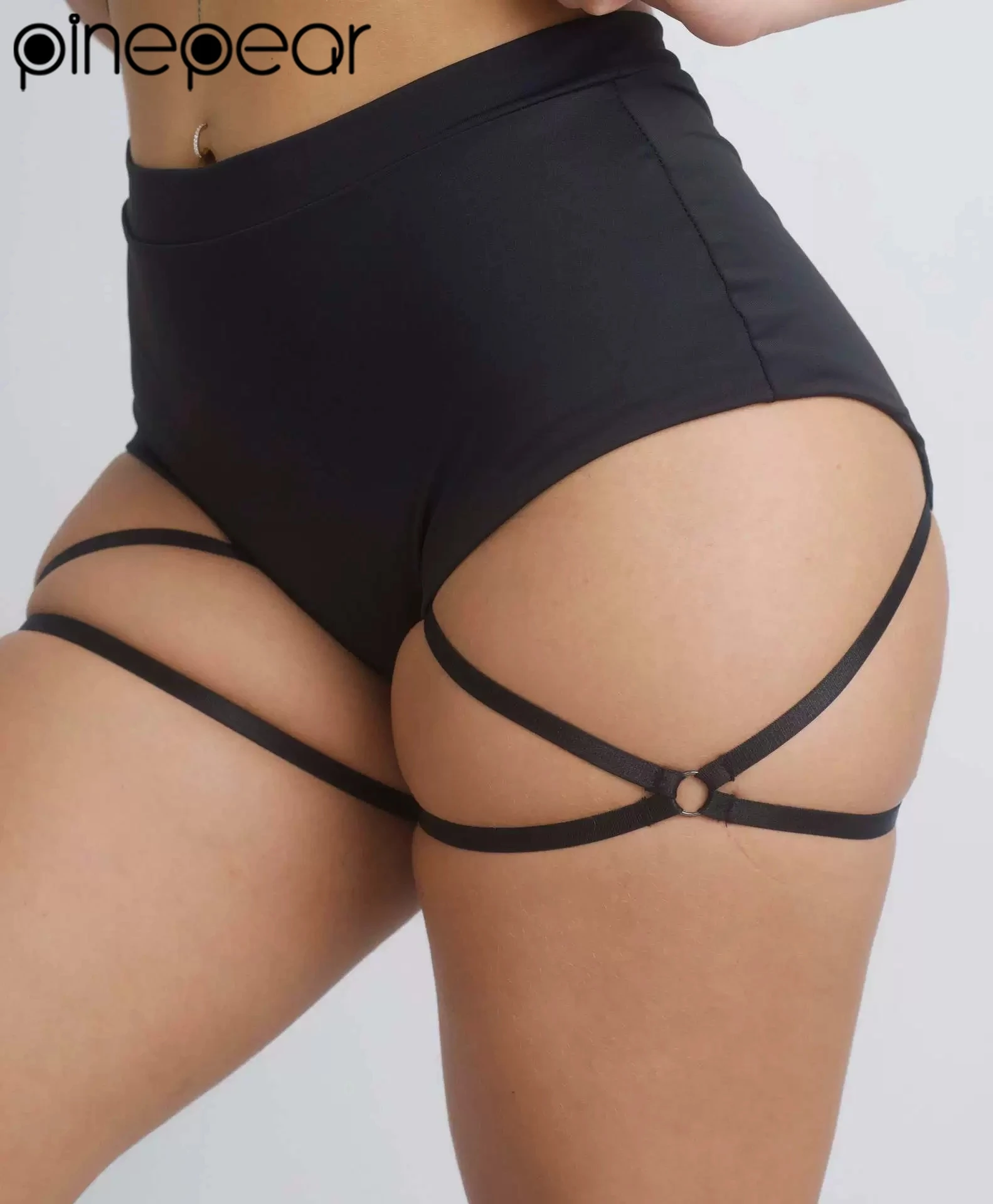 PinePear Women Exotic Pole Dance Shorts Garter Stage Performance Outfits Dancer Porno Pants High Waist Bondage Fetish Dance Wear