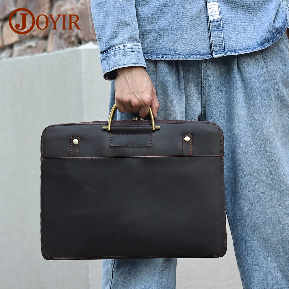 

JOYIR Genuine Leather Retro Men's Briefcase for 15.6" Laptop Document Bag Busienss Work Thin Briefcase Clutch Handbag