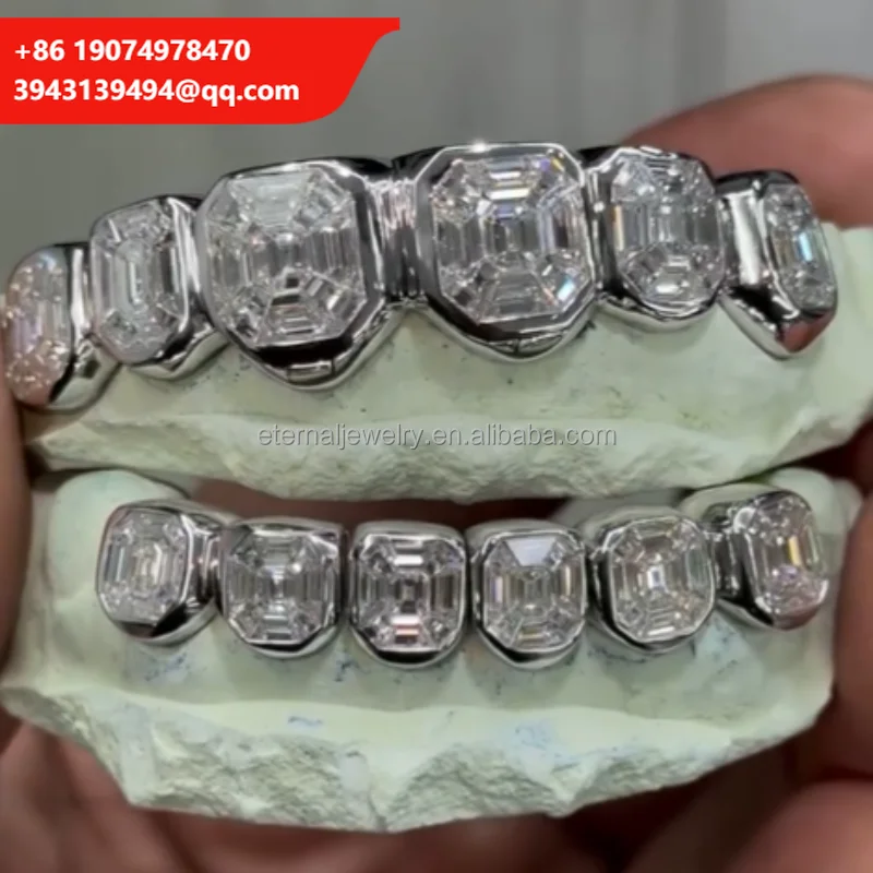 

Индивидуальные грилзы из серебра 925 пробы с муассанитом VVS и бриллиантами, из настоящего золота 10k, 14k, 18k, с муассанитом огранки Ашер для зубов