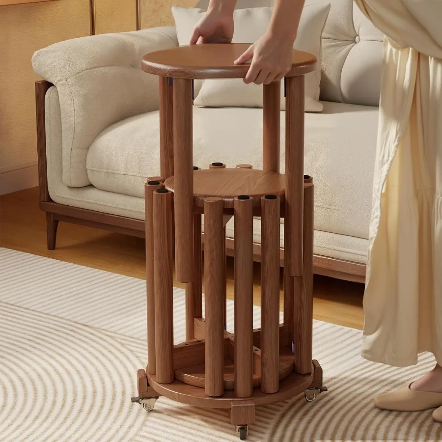 Stackable Stools Set of 4 Wooden Stools 18 Inch Round Sturdy and Durable Stackable Side Tables Nesting Table for Living Room Be