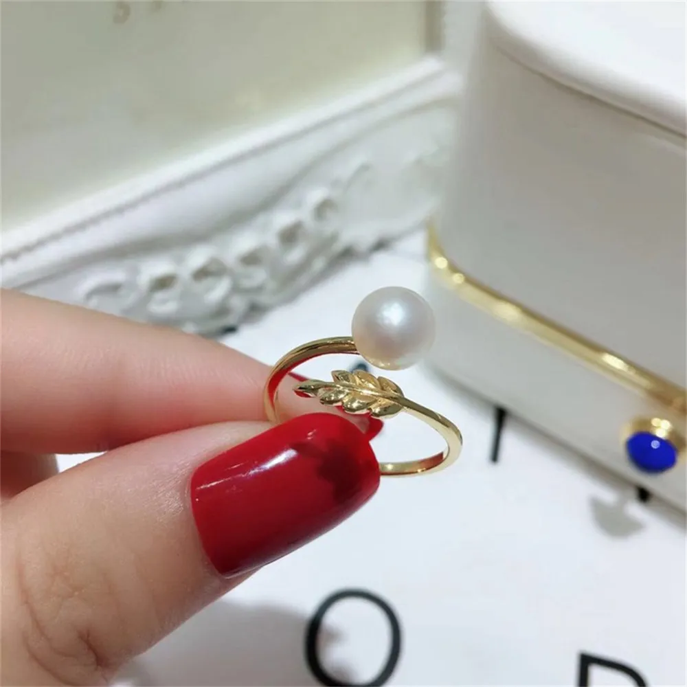 

DIY Pearl Ring Accessories S925 Silver Pearl Ring with Adjustable Opening and Adjustable Jade Ring Set Fit 6-8mm Round Flat Z014