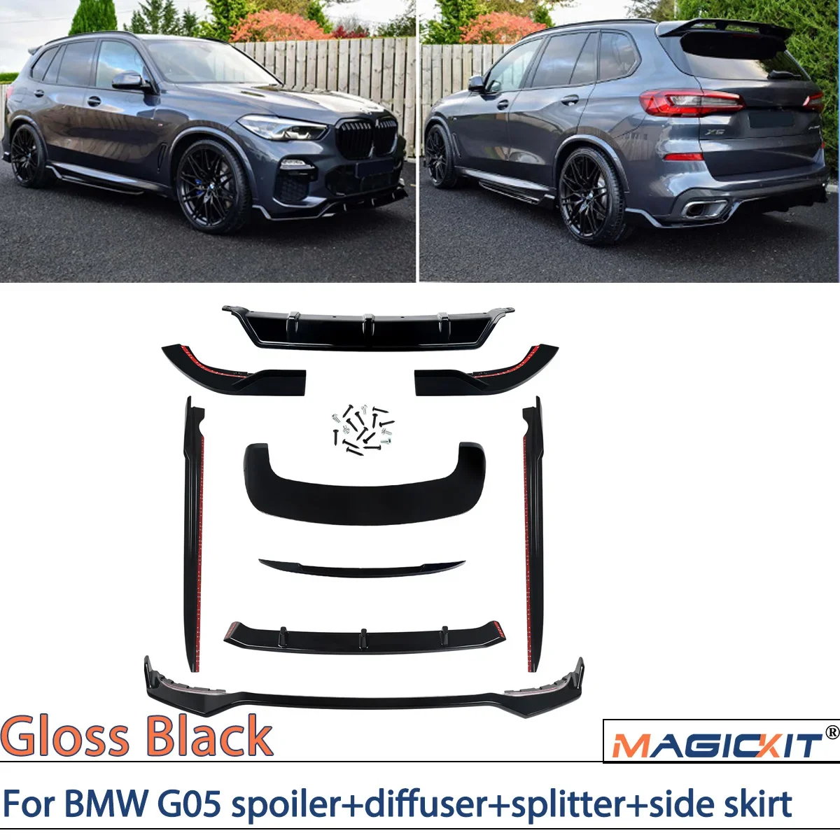 MAGICKIT BODY KITS FOR 2019+ BMW X5M G05 FRONT LIP REAR DIFFUSER SPOILER GLOSSY BLACK USA Gloss Black CAR accessories