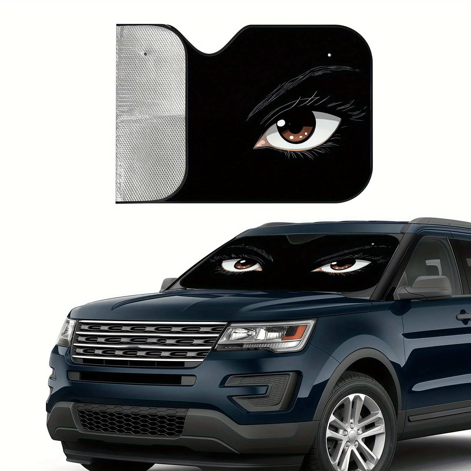 Dark Brown Cute Eyes Car Sunshade, Superior Heat Insulation, With 4 Free Suction Cups To Stabilize The Interior Temperature