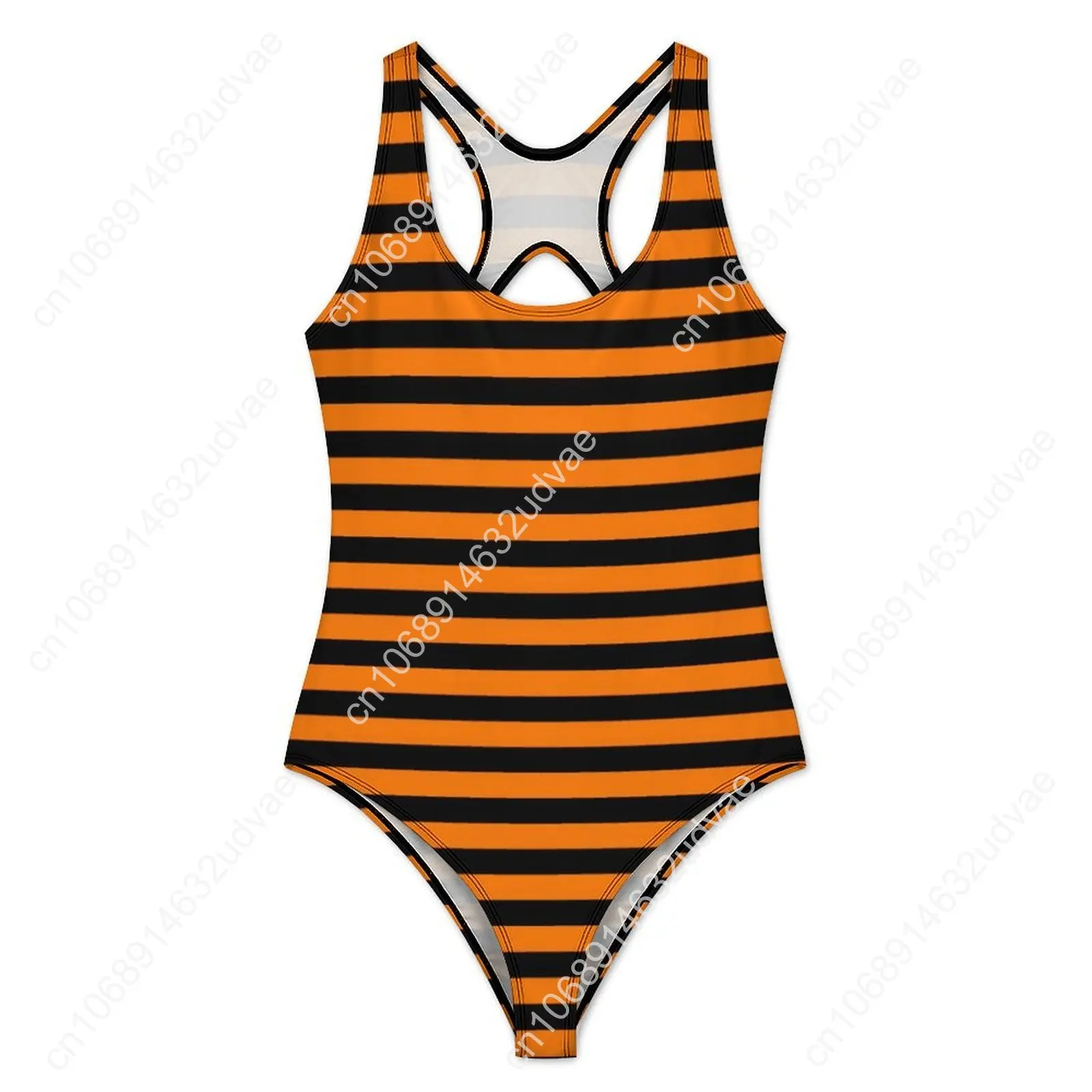 Traje de baño de bruja a rayas negras, traje de baño de una pieza con estampado de Halloween, traje de baño elegante con realce, traje de baño Sexy para vacaciones, traje personalizado