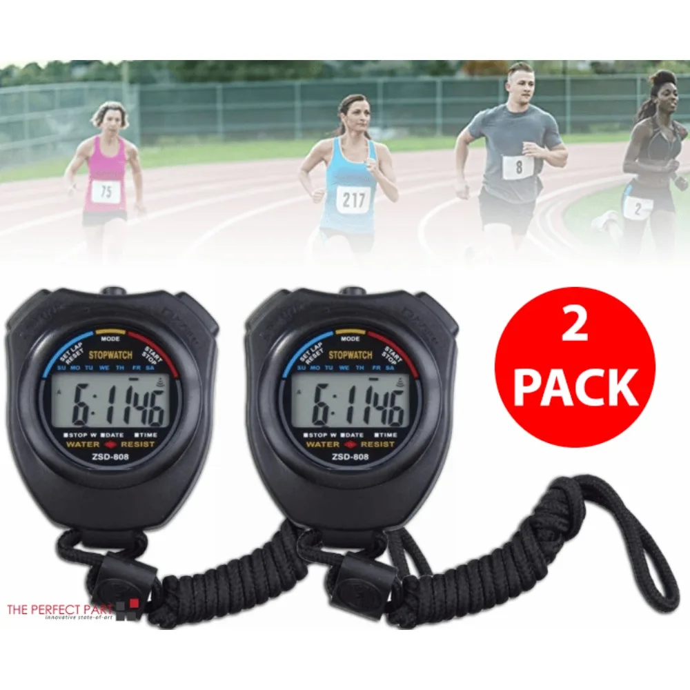 2PCS SET Digital Stopwatch Sports Counter Chronograph Date Timer Odometer Watch,Handheld sports stopwatch, waterproof digital display, chronograph, counting timer, fitness timer