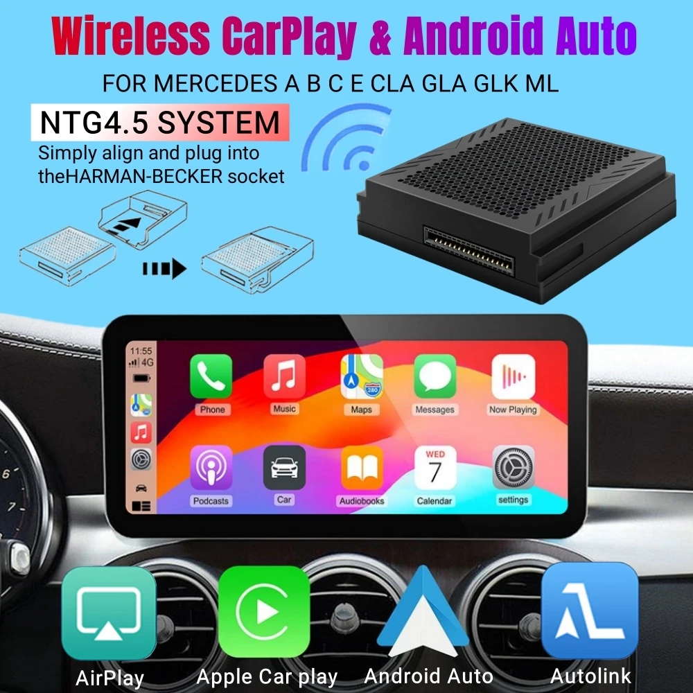 Wireless Apple Android Auto Carplay for Mercedes Benz NTG4.5 Sprinter Becker upgrade AI box interface installation Plug and Play