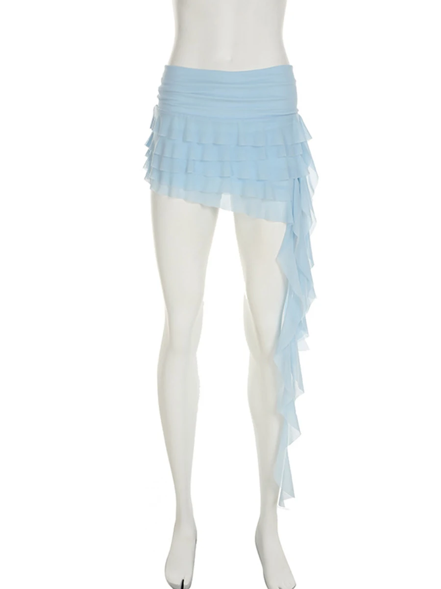 

New Women's Clothing 2025 Holiday Style Ruffled Mesh Flowing Skirt Low Waist Versatile Irregular Ribbon Mesh Skirt