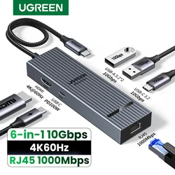UGREEN 6 in 1 USB C HUB Gigabit Ethernet Adapter 4K 60Hz HDMI PD100W Charging 10Gbps USB A&C Data Ports for MacBook iPad Laptop