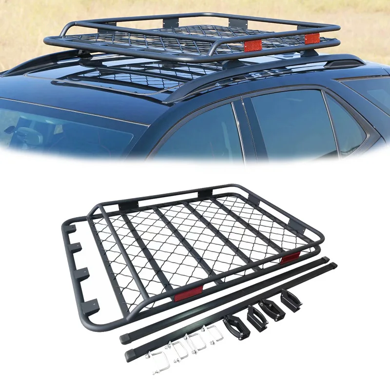 4X4 Car Roof Rack with LED Light Ladder Luggage Rack Mount Kit Cargo Basket for Wrangler JK JKU JL Gladiator