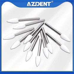 1Box Azdent White Stone Polishing Burs for Finishing Porcelain Enamel & Composite Resin Flame/Cone/Round Shape