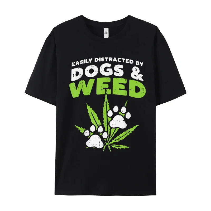 Hip Hop Mens T-Shirt Crewneck Short Sleeve 100% Cotton Easi y Distracted Dogs Weed Tops Tees Print Tee-Shirt