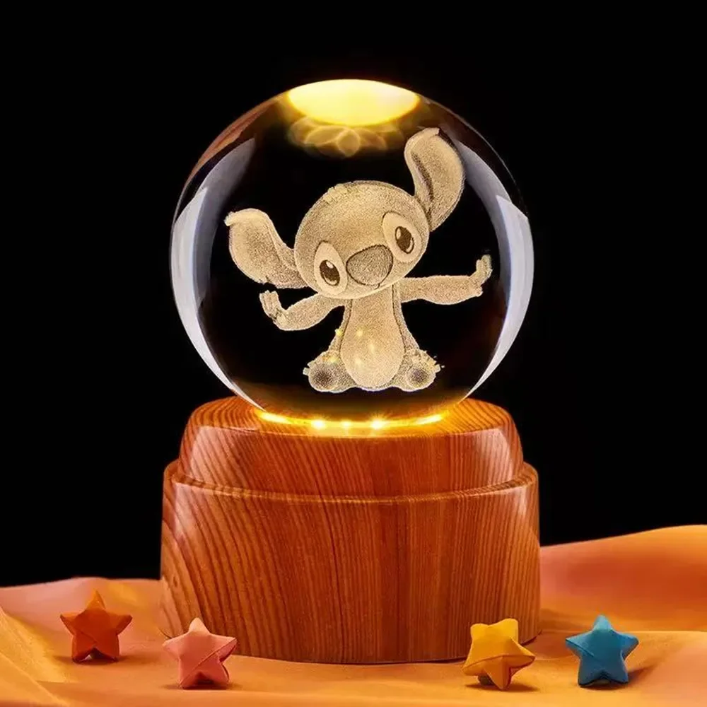 جديد الكرتون غرزة سلسلة الكرة غرزة بيكاتشو ميكي ماوس الدورية ثلاثية الأبعاد كريستال الكرة ليلة ضوء الليزر نحت هدايا الأطفال