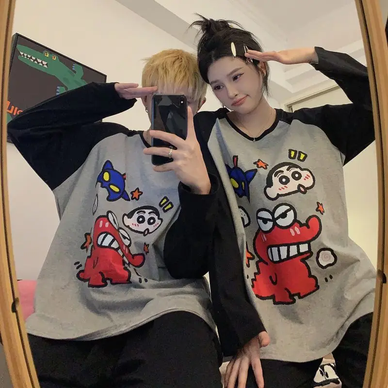Plus Size Women's Clothing Cute Cartoon Crayon Shin-Chan Pajamas Spring and Autumn Couple Sleepwear Loose Casual Home Clothes