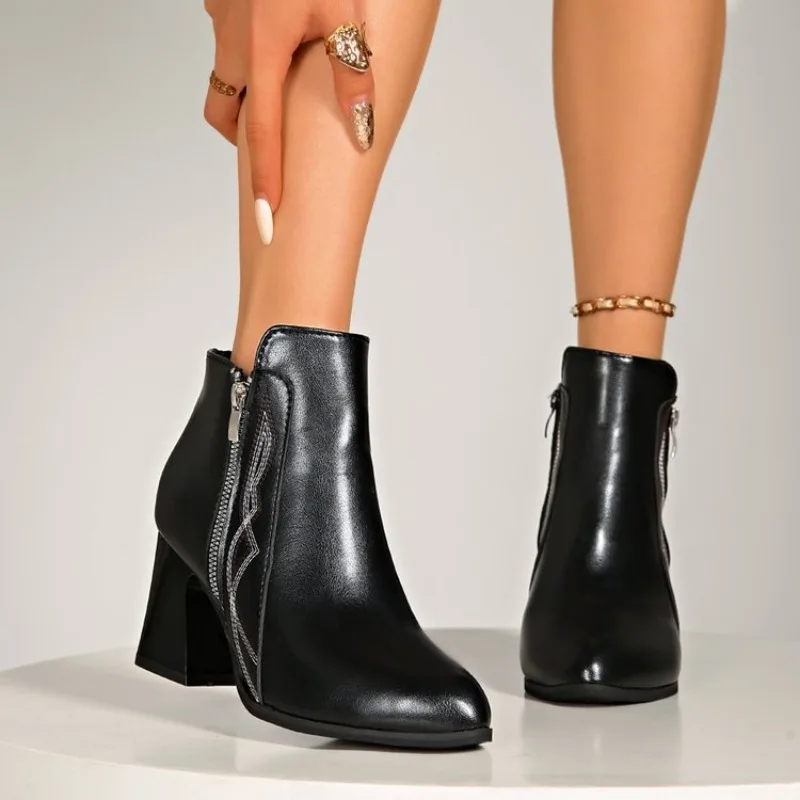 

2026 New Autumn Ladies Boot Coarse Heeled Outdoor Nonslip Shoe Retro Zipper Fashion Boots Comfort Casual Women's Shoes Botas 43