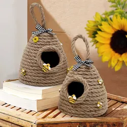 Beehive Decor Jute Hanging Bee Tiered Tray Decor Cute Handmade Honeycomb Decoration for Country Kitchen Bookshelf Garden