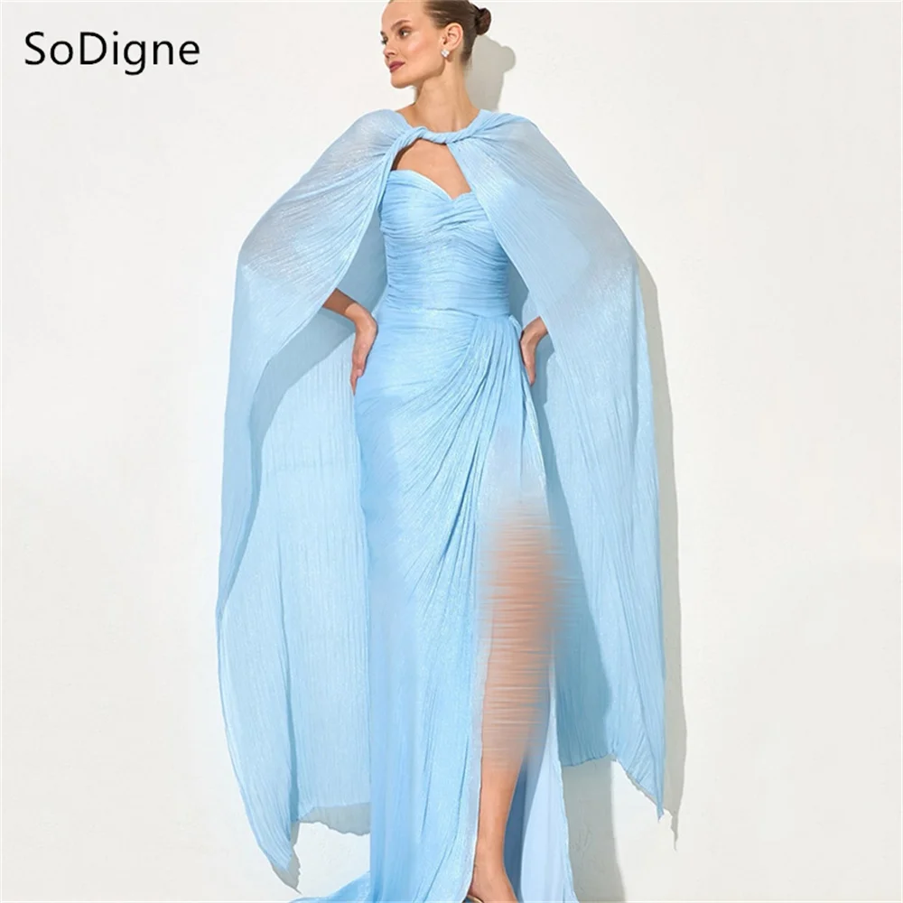 

SoDigne Arabic Evening Dresses Sleeveless Side Silt Scarf Pleat Dress Floor-Length Wedding Guest Prom Party Gown 2025 Customized