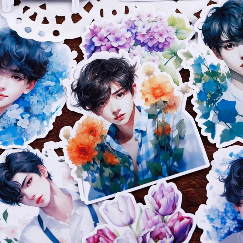 18pcs Cute Decorate with Style Stickers for Stationery and DIY Crafts Featuring Lovely Boys and Flower Patterns Waterproof
