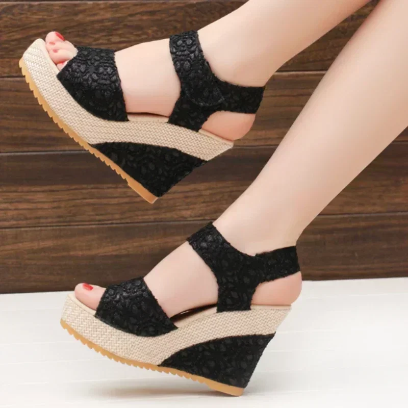 2024 Summer New Fashion Women\'s Wedges Sandals Mesh Peep Toe Platform High Heel Women Sandals Sexy Party Dress Shoes Female