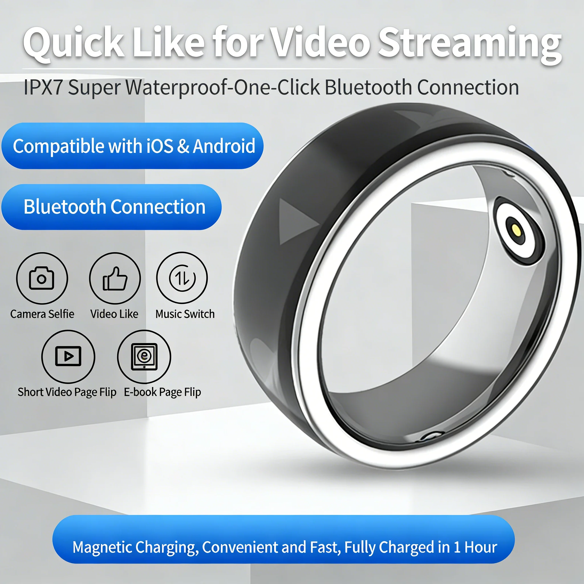 Bluetooth Wireless Ring Mouse Multifunctional Remote Control TikTok Youtube Browsing E-book Page Turn Selfie Video for PC Laptop