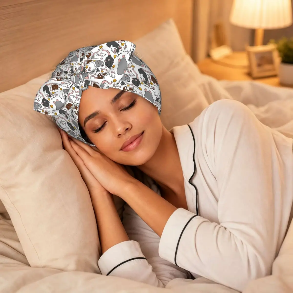 Rat Pack Sleep Bonnet Double Layer with Adjustable Bow, Reversible Hair Cap for Curly Braids Hair