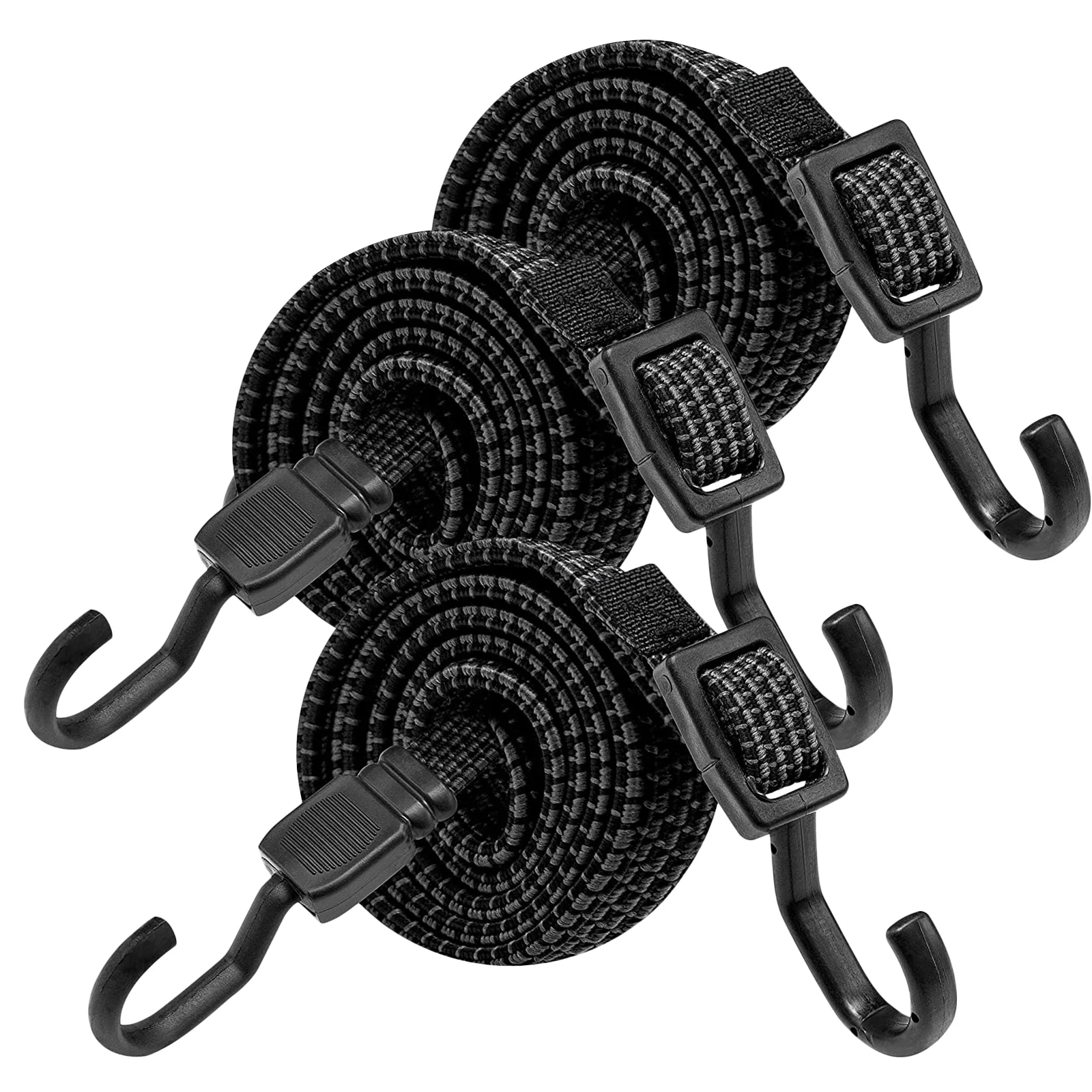 

3 Pcs Luggage Rope Straps Small Bungee Cords with Hooks Black for Trucks Heavy Duty Outdoor Carabiner