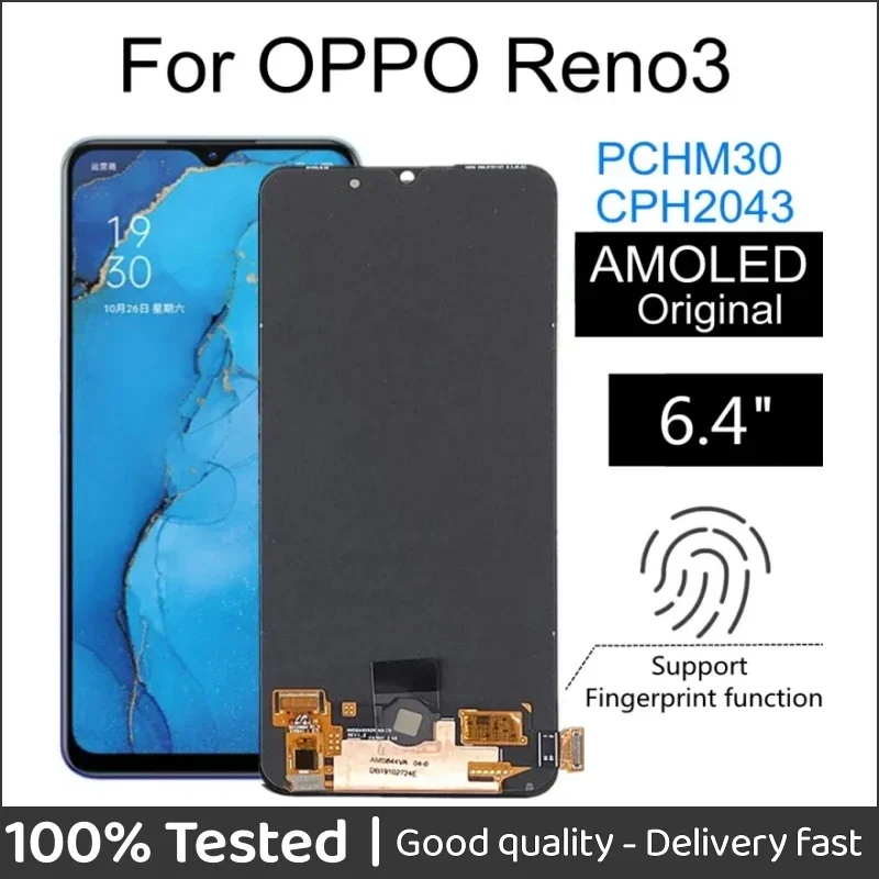 

LCD Display Touch Screen Digitizer Assembly Replacement for OPPO Reno3, CPH2043, PCHM30, 6.4"