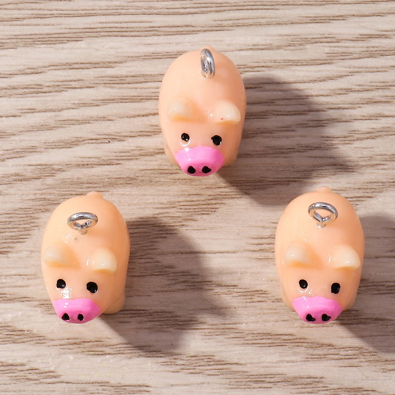 Tusember 10 Stück Tier-Anhänger, niedliche Cartoon-Schweinchen-Anhänger aus Kunstharz für die Schmuckherstellung, Ohrringe, Halsketten, DIY-Bastelarbeiten – Detail 2