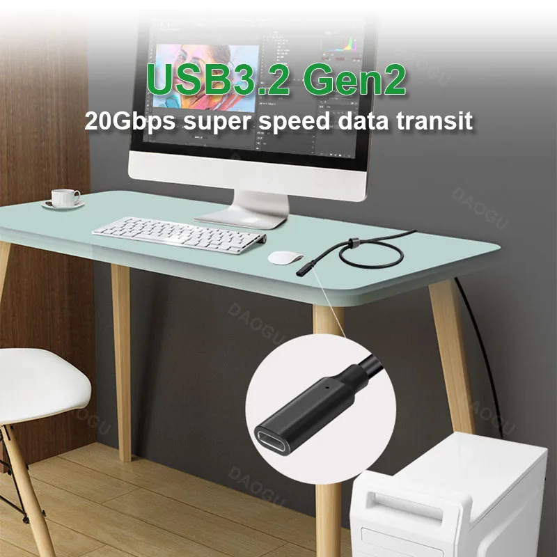 USB3.2 Gen2 2 USB C تمديد كابل نوع C موسع 20Gbps سلك بيانات فيديو 4K 60 هرتز PD 240 واط كابل شحن للكمبيوتر المحمول U القرص