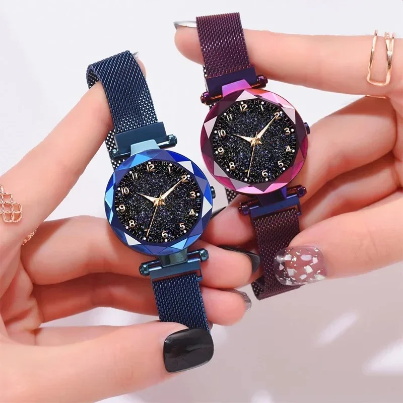 Relogio Feminino Luminous Women Watches Fashion Starry Sky Ladies Quartz Clock Luxury Magnetic Mesh Female Wristwatch Gift