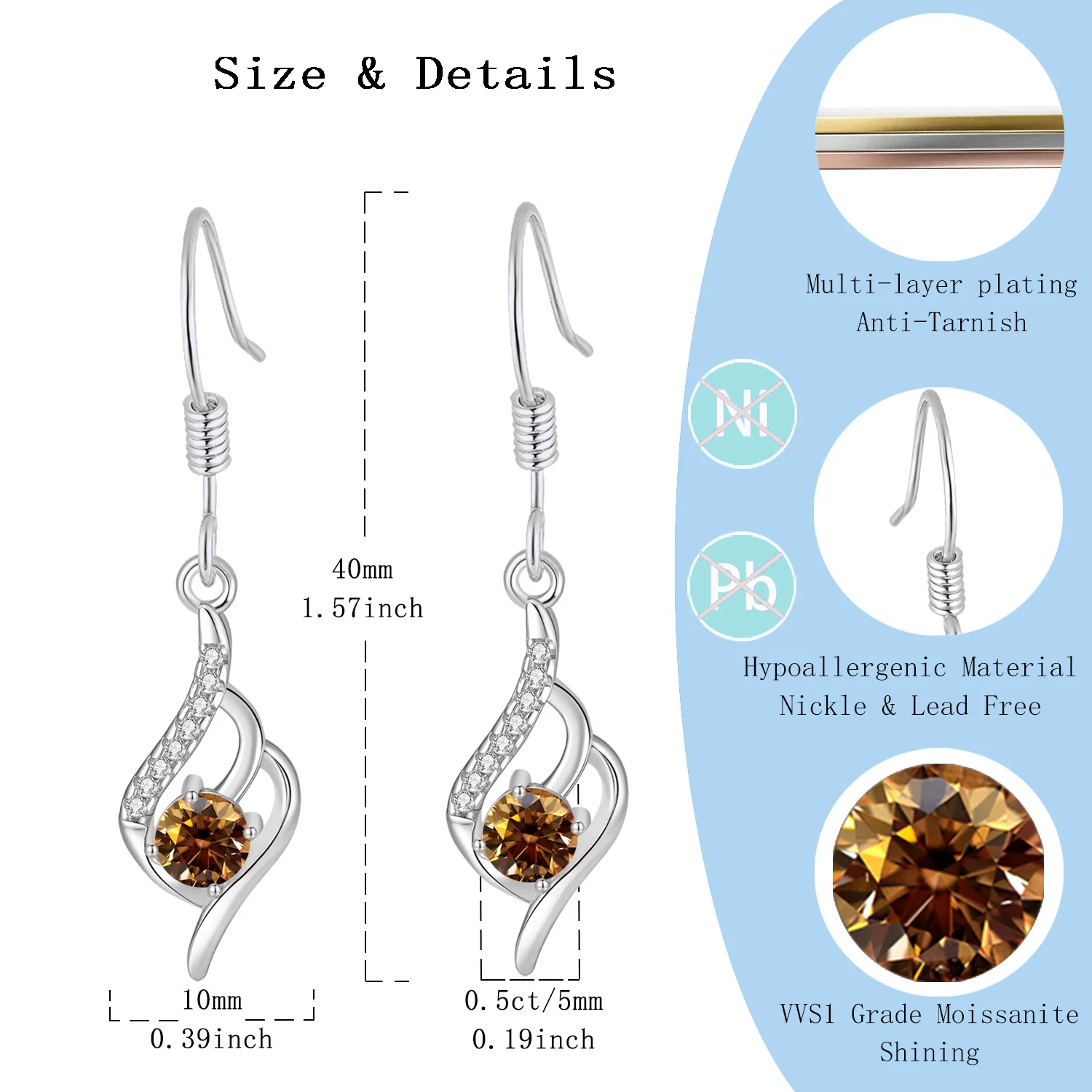 

LAMVOICE 1 carat moissanite hypoallergenic Hook, valentine’s Day gift for high quality jewelry, designer item high quality