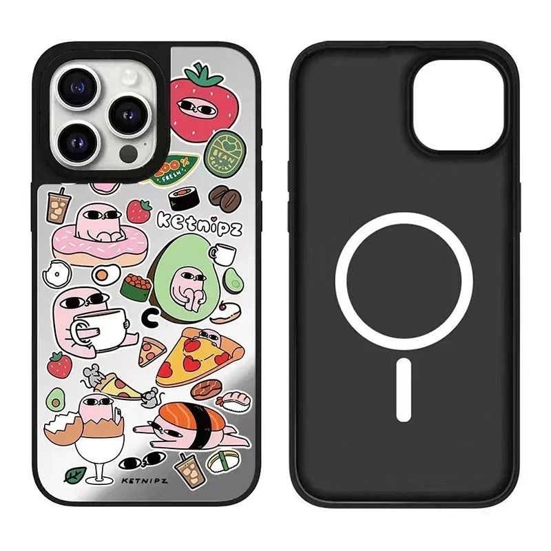 Cartoon Avocado iPhone 11 12 13 14 15 Pro Max Mirror Surface MagSafe Case Cover Shell