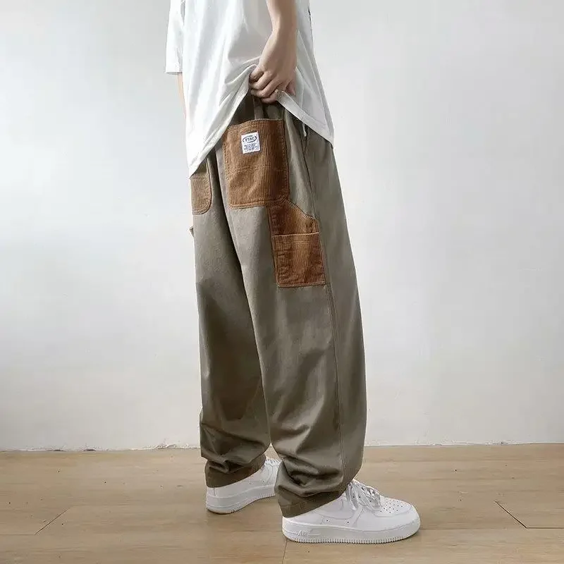 Brown Coffee Color Japanese Style City Boy Cargo Pants For Men Autumn Draped Vintage Pants High Street INS Trendy Brand