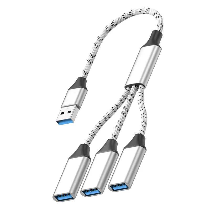 USB 2.0 Hub 3 Port, Aluminum USB Splitter One to Three for Laptop Desktop PC, Bus-Powered USB Expander with 15cm Short Cable