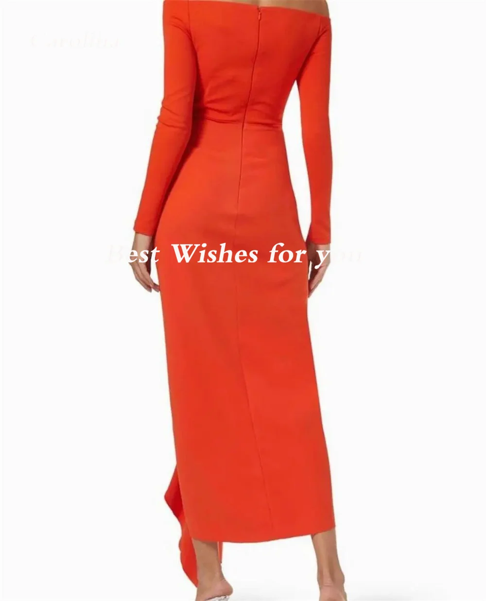 Carolina Off the Shoulder Evening Dresses Orange Long Sleeves Open Back Mermaid Simple Robe De Mariée Party Gown Women