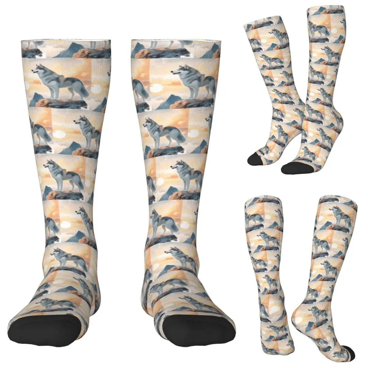 Siberian Husky In The Mountains Socks Harajuku Stockings All Season Long Socks Accessories for Unisex Gifts